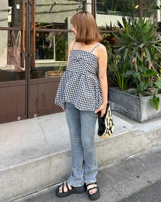 Checked ribbon camisole