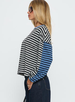 Taysha Long Sleeve Top Black  Grey Stripe