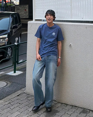 Side pintuck light denim pants