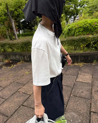 Oversized sheer short-sleeved T-shirt