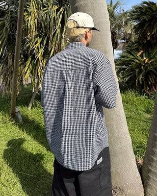 Seersucker check short-sleeved shirt