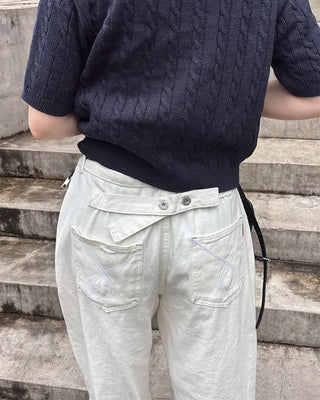 Wide-leg pants with back button detail