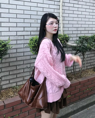 Cable Rib Hem Oversized Knit