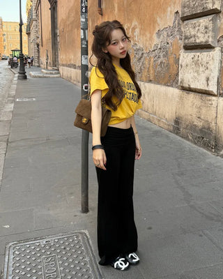 Low-rise ribbed wide-leg pants