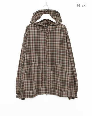 (Unisex) 2-Way Check Hooded Windbreaker