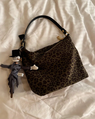 Leopard suede shoulder bag