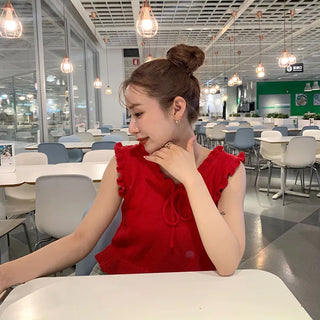 Ribbon knit frill T-shirt