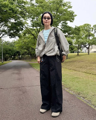 Gingham check oversized hoodie shirt
