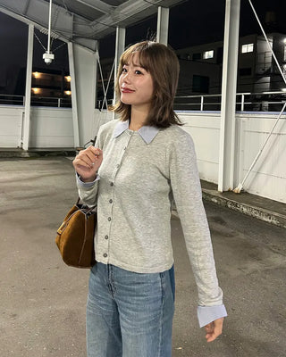 Shirt-layered cardigan