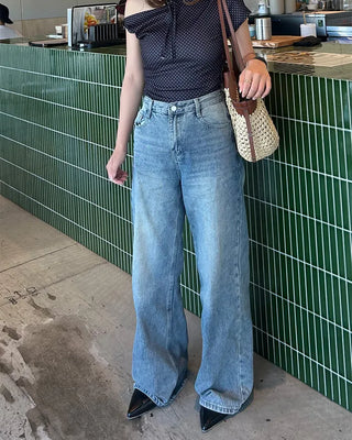 Washed wide denim pants