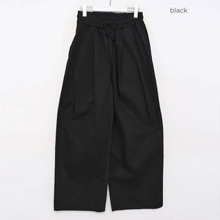Cotton wide-leg long pants with elastic waistband
