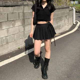 See-through net cropped short-sleeved T-shirt