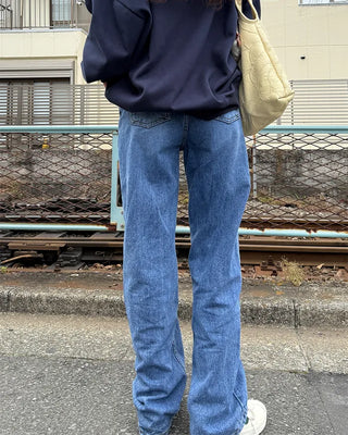 Washed wide denim pants