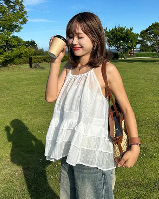 Frilled hem chiffon blouse