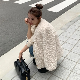 V-neck boa jacket