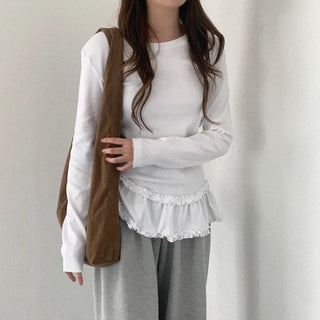 Frilled layered long-sleeved T-shirt