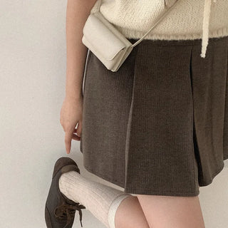 (2 colors) Herringbone pleated mini skirt