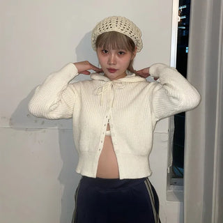 Cropped knit hoodie cardigan