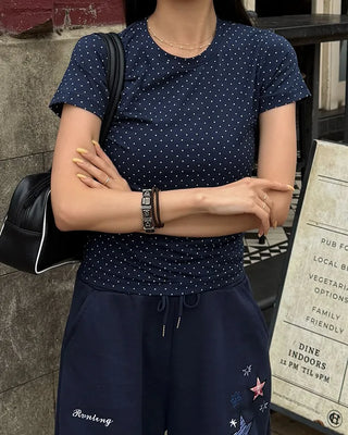 Simple polka dot short-sleeved T-shirt