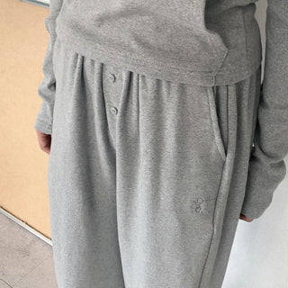 Button wide elastic waist pants