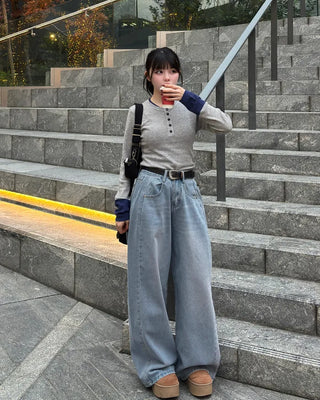 Oversized wide-leg denim pants