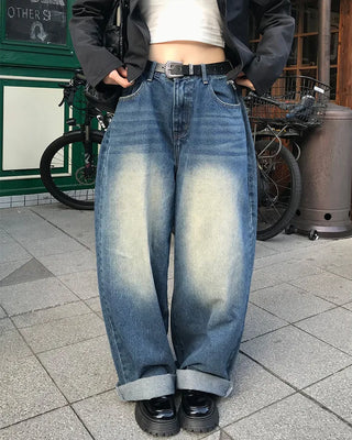 Flap pocket washed denim pants