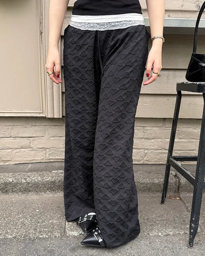 Heart Embossed String Pants