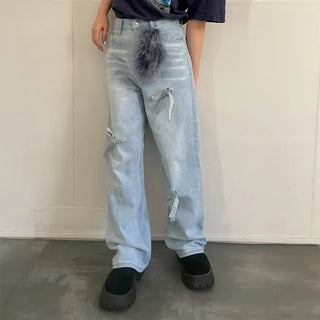 Ribbon denim pants