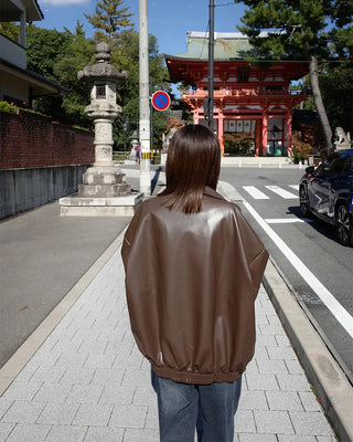 Loose-fit leather jacket