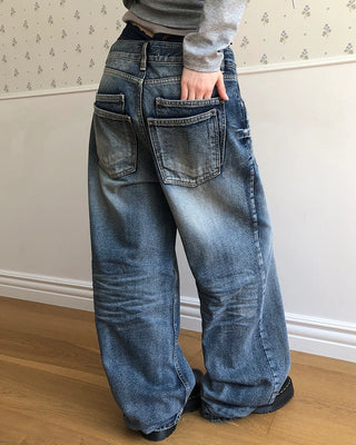 Double pocket wide denim pants