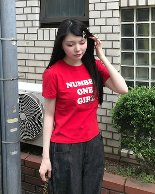Lettering Cropped Short Sleeve T-Shirt