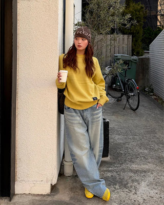 Washed string denim pants