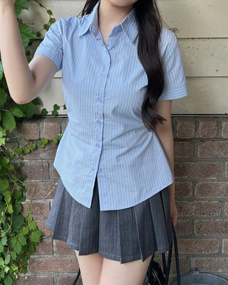 Striped side snap half shirt