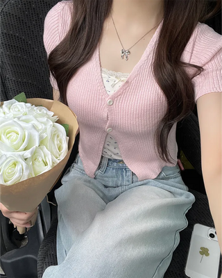 Two-button cropped cardigan