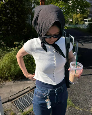 Shell button short-sleeved cardigan