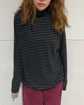 Turtleneck striped long-sleeve T-shirt