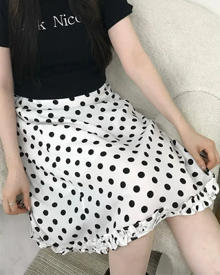 Polka Dot Frill Hem Midi Skirt