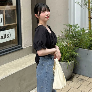Back ribbon off-shoulder blouse