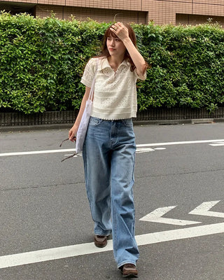 Washed wide-leg denim