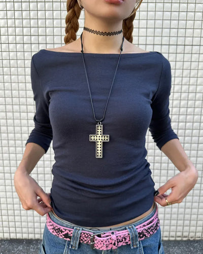 Boat neck cropped sleeve cut and sew