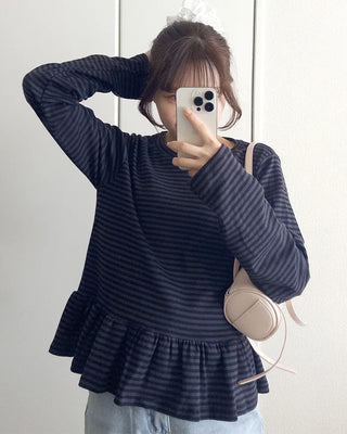Waist frill striped T-shirt