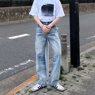 (Unisex) Washed Wide Denim Pants