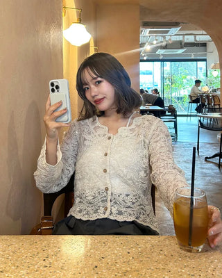 V-neck lace sheer cardigan