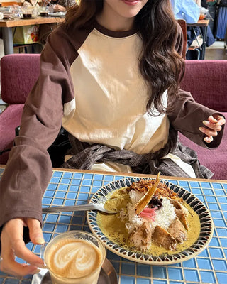 Color Block Raglan Long T-Shirt