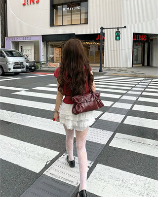 Gingham check puff sleeve shirt