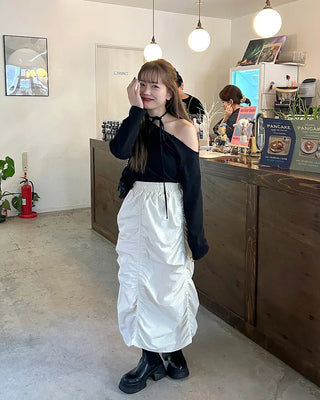 Banded Shirring Midi Skirt