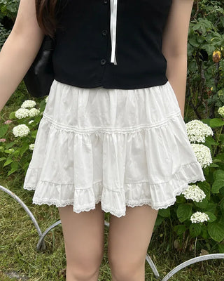 Tiered lace ruffle mini skirt