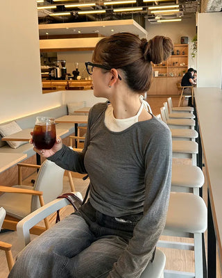 Halter neck layered shirring t-shirt