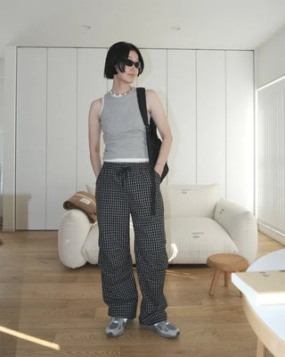 Checked parachute pants