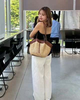 Waist string wide easy pants